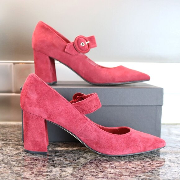 Wine Color Suede Heels by Mark Fisher, Carney Pumps.  8.5 M.  3" Block Heels - Picture 6 of 13